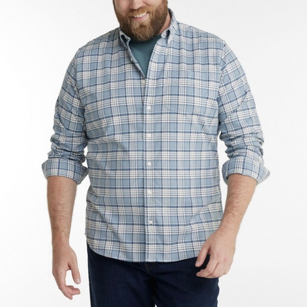 LL Bean Blue Plaid Comfort Stretch Oxford Shirt Slightly Fitted Size 3X New